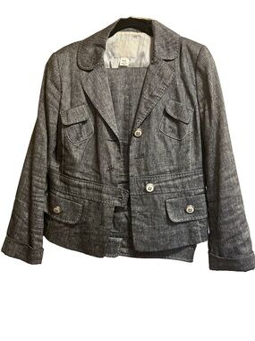 Vintage Votre Nom Linen Viscose Contrast Stitch Blazer Gray 10